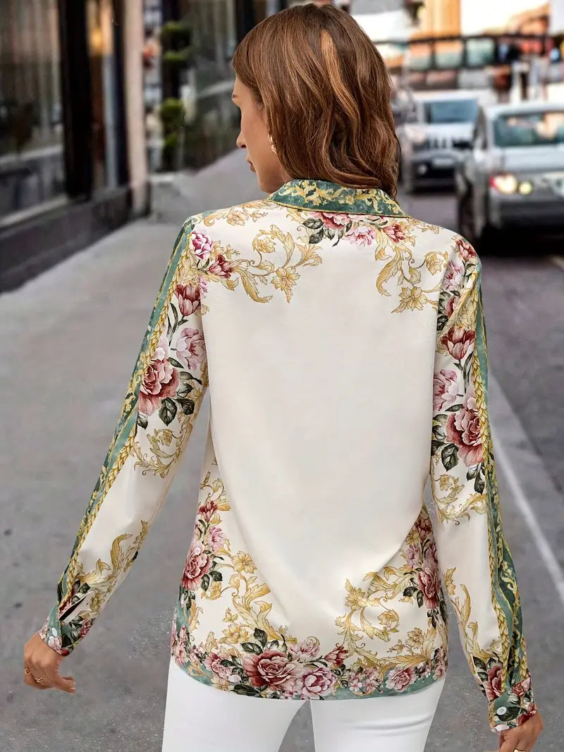 Çiçek Desenli Düğmeli Gömlek