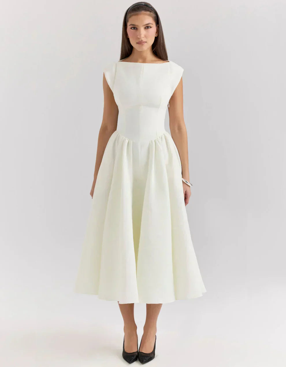 Anastasia - Beyaz Midi Elbise