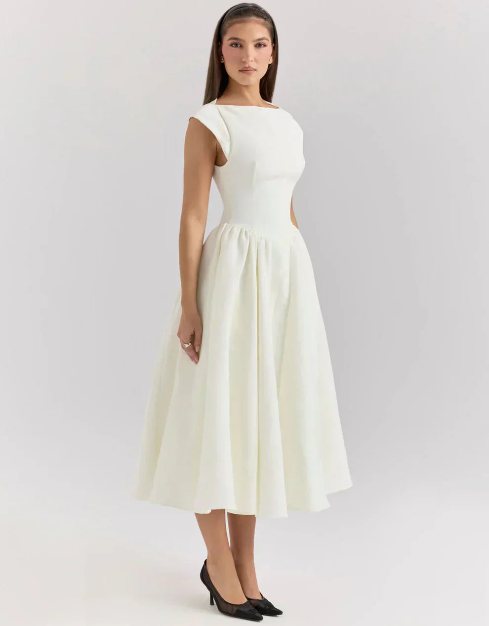 Anastasia - Beyaz Midi Elbise