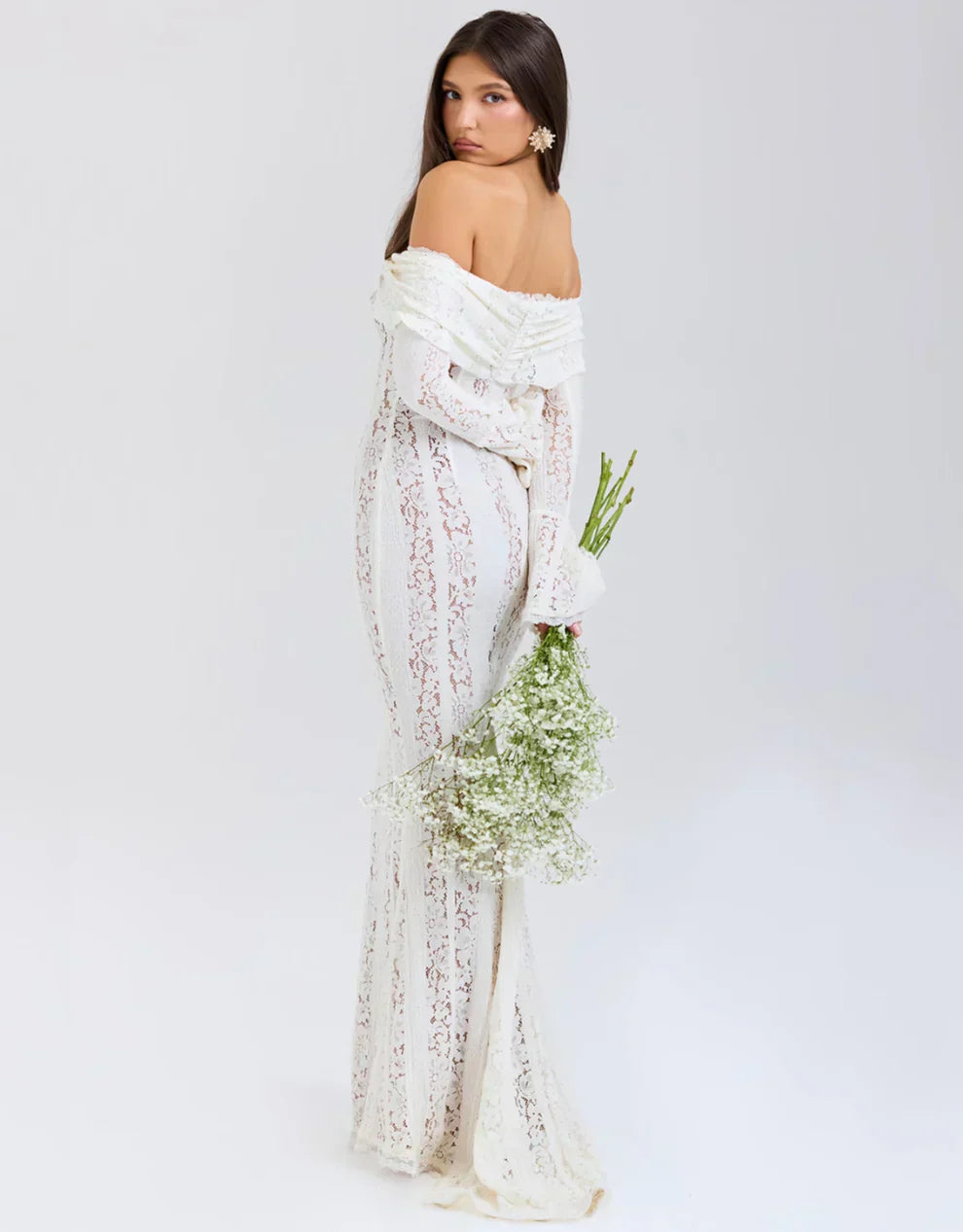 Celeste – Zarif Beyaz - Siyah Maxi Elbise