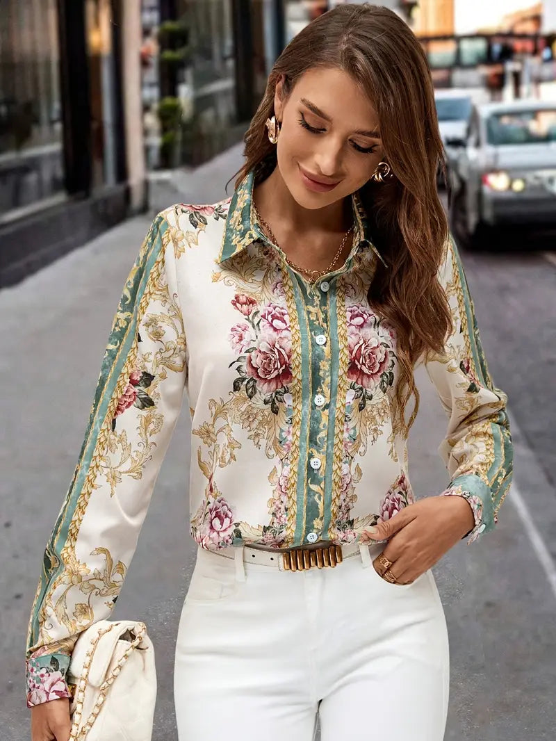 Çiçek Desenli Düğmeli Gömlek