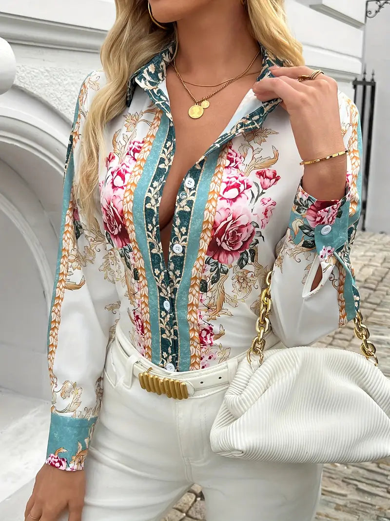 Çiçek Desenli Düğmeli Gömlek